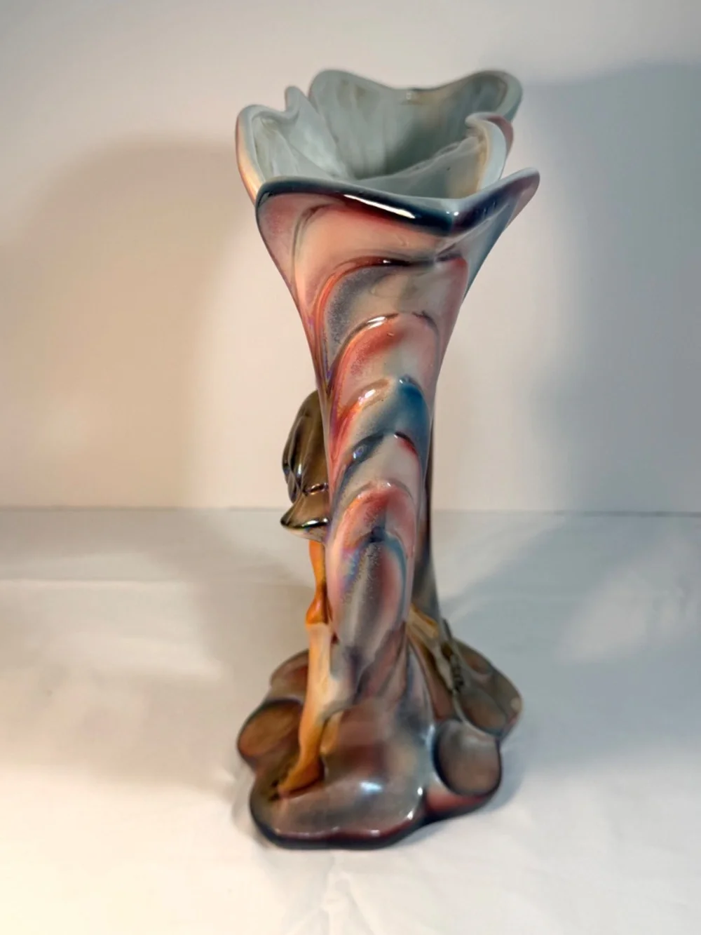 Vintage Large Iridescent Flamingoes Lustreware Double Vase 12.5